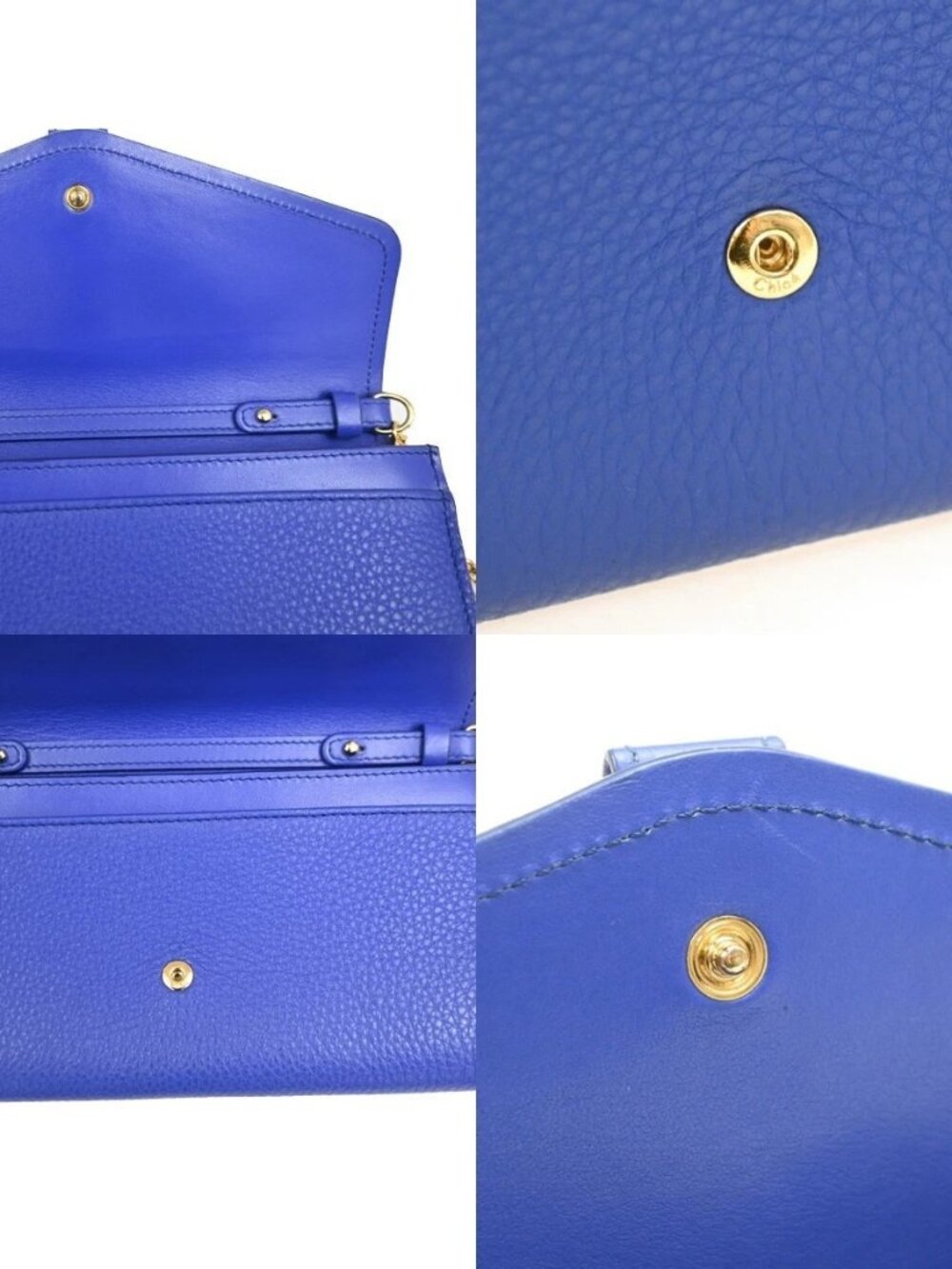 CHLOE Logo Aby Chain Shoulder Bifold Long Wallet Leather Blue GHW Spain 64MA495 - Picture 11 of 16